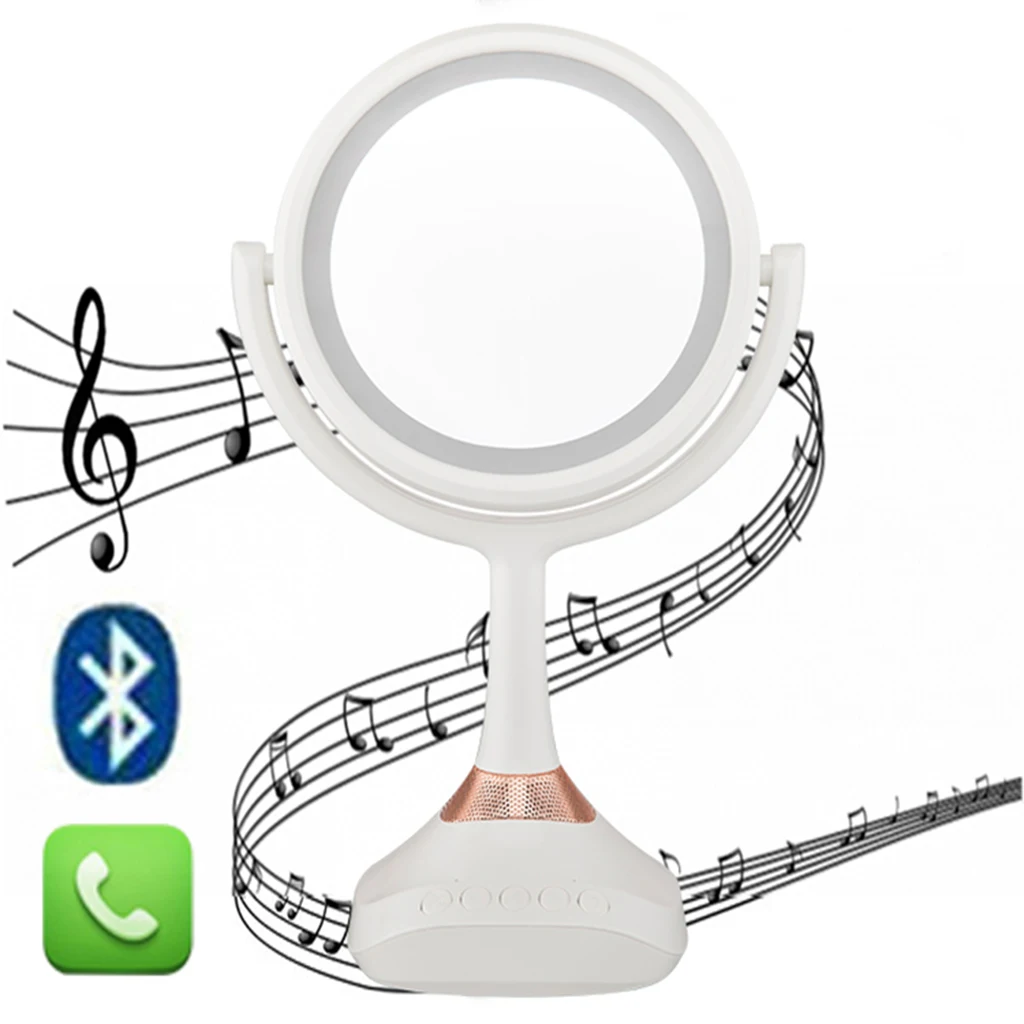 

7'' Bluetooth Music LED Lighted Dual Sided Vanity Tabletop Free Standing Bedroom Shaving Makeup Mirror & 5x Magnifying