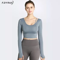 f dyraa long sleeve yoga shirt crop tops women shoulder strap workout tops fitness running sport t shirts training sportswear