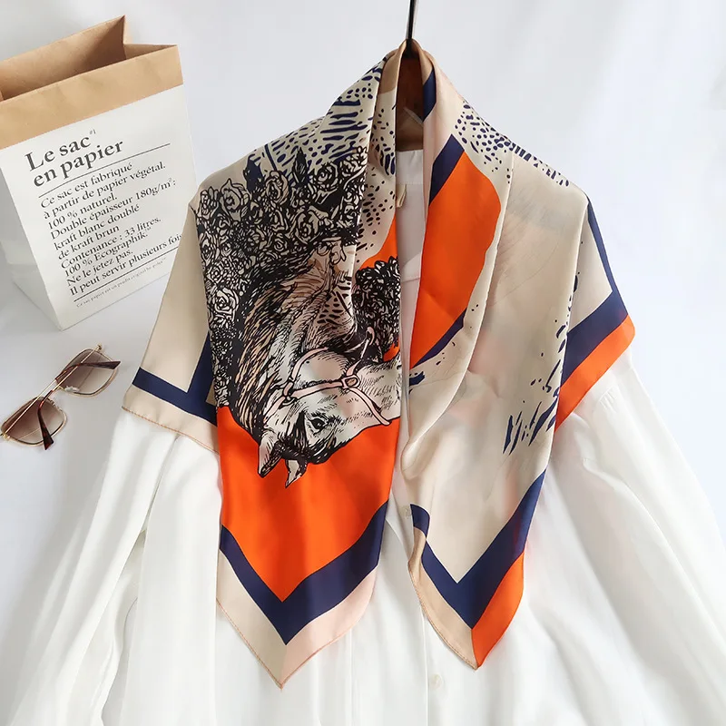 

Luxury Animal Print Neck Scarf For Women Square Shawls and Wraps Silk Feeling Hijab Scarfs For Ladies 90cm*90cm Designer Scarves