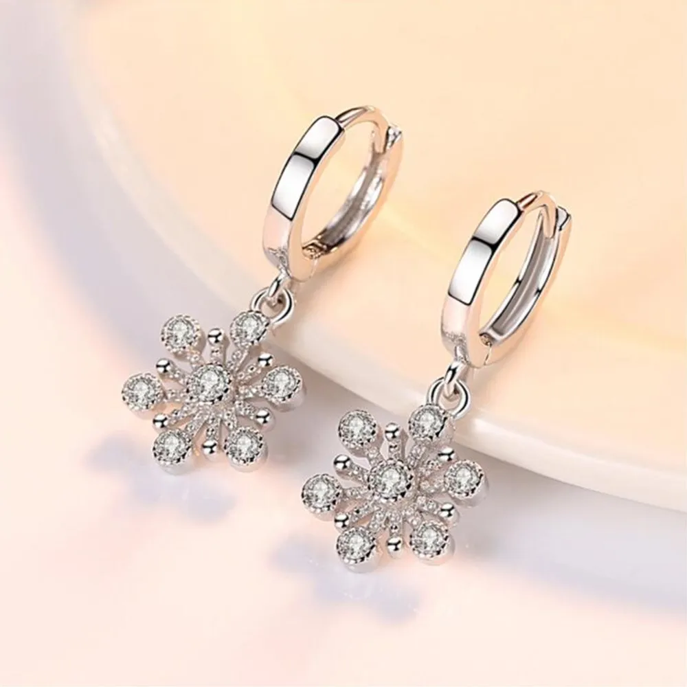 PXCHZQ New Lady Fashion High Quality Ear Hoop Retro Hollow Snowflake Crystal Semi Precious Stone Tassel Jewelry Earrings | Украшения и