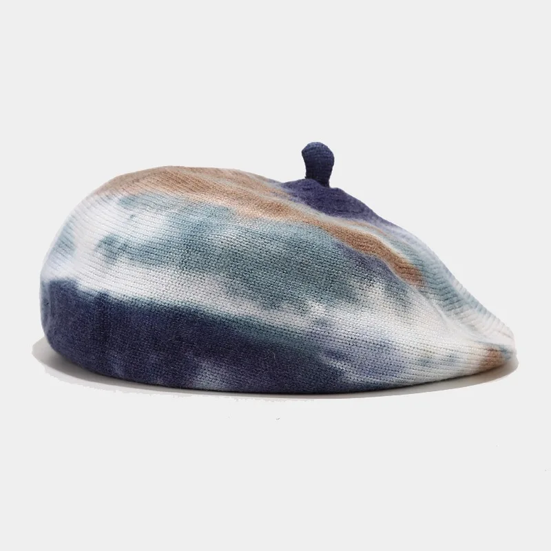 Новинка 2020 вязаный берет Ins tie-dye женский модный зимний уличный тренд теплая