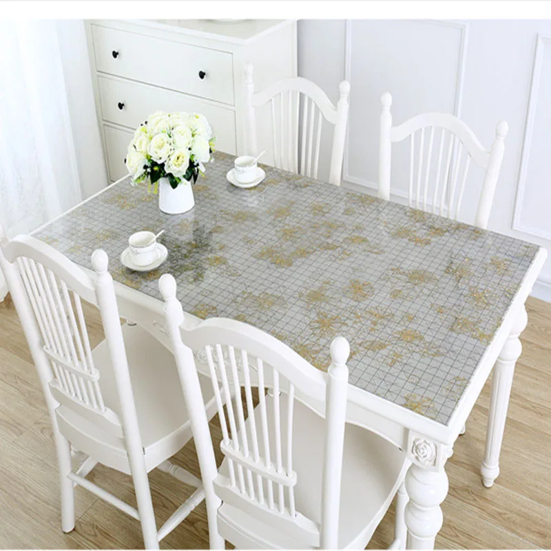 Новая Водонепроницаемая скатерть из ПВХ прозрачная прямоугольная с цветочным