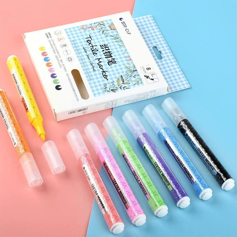 

8 Pcs/set Clothes Textile Marker Fabric Paint Pen Diy Quick School Pen Painting Home Supply Stationery Graffiti Crafts Dryi A0D9