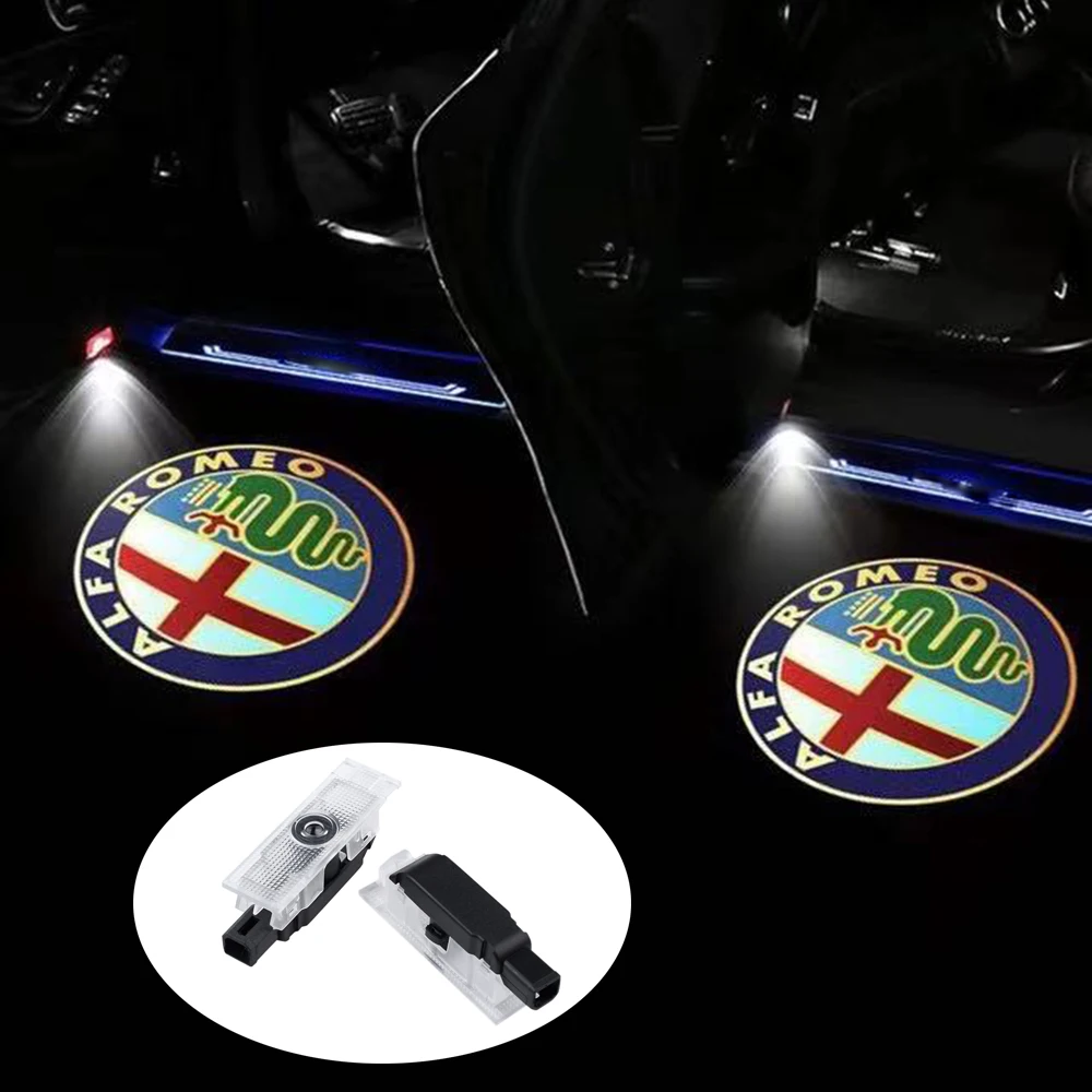 

2pcs LED Car Door Welcome Light Logo Projector Courtesy lamp For Alfa Romeo Giulia Giulietta Mito Stelvio Brera 159 car-styling