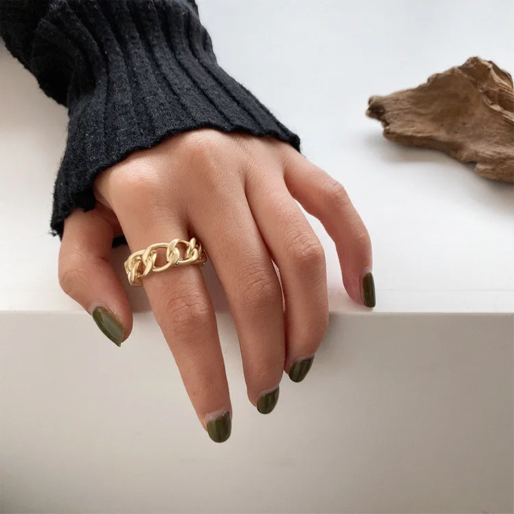 Женское винтажное Открытое кольцо золотистое/серебристое с цепочкой