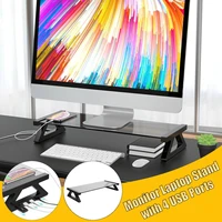aluminum alloy pc monitor laptop stand tablet pc stand 4 usb ports multi function tempered glass portable computer desk