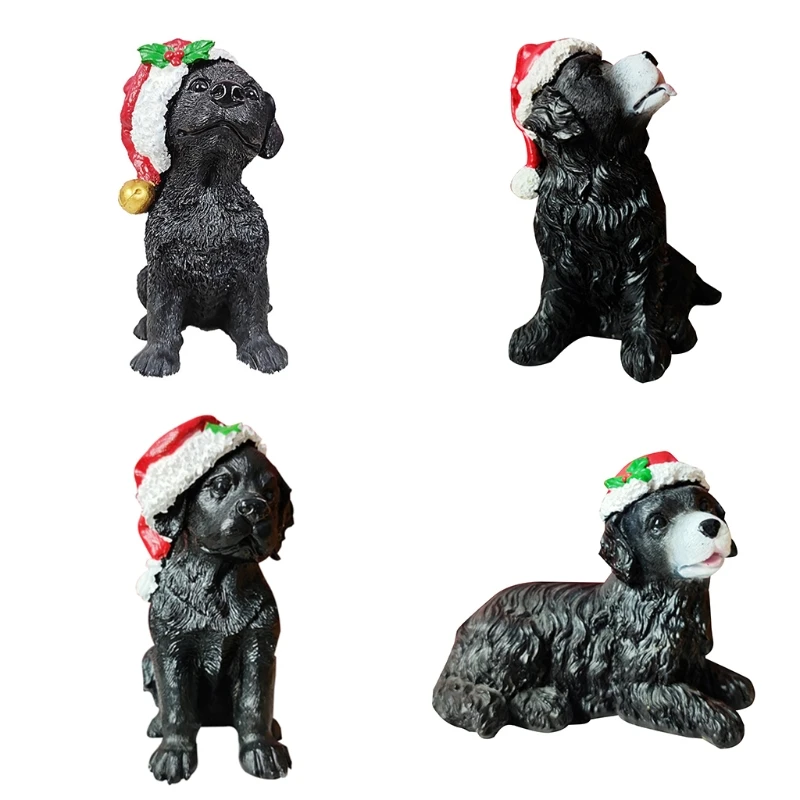 

Рождественская шляпа, собаки, статуя из смолы, украшения для фестиваля, праздника, вечеринки, гостиной, офиса, стола, спальни, украшения для д...