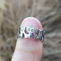vintage cute exquisite s925 thai silver color cat ring female wedding stainless steel jewelry for women lovely girl gifts