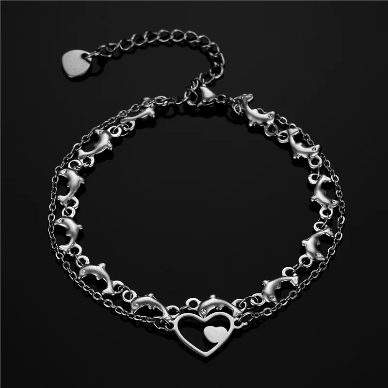 

Double layer Bracelets For Women Adjustable Stainless Steel Heart Chain Bracelets 2020 Trend Punk Hip Hop Jewelery Party Gift