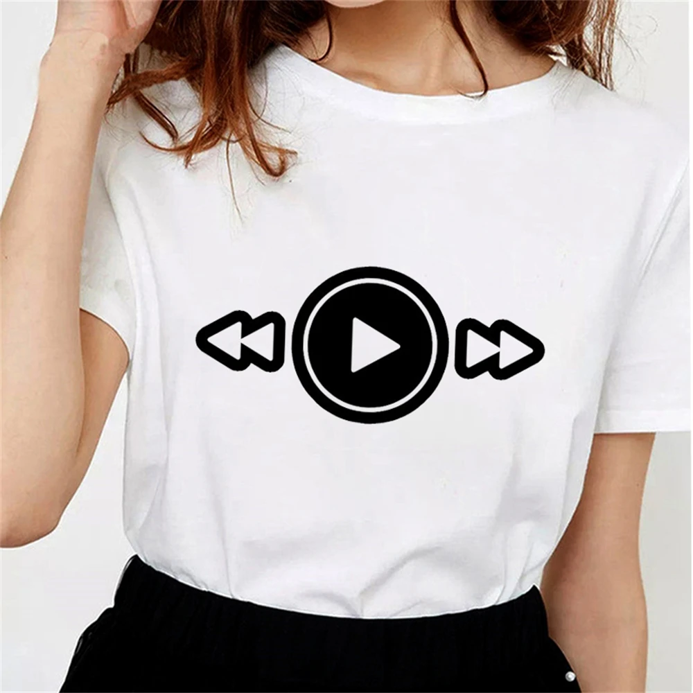 

Play T Shirt Women Harajuku T Shirt Funny Playback key Printing T-Shirt Soft White Tops Tees CGKG