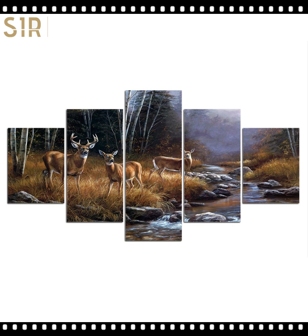 

HD 5 Pieces Deer Elk Animal Pictures Posters Wall Art Home Decor for Living Room Painting on The Wall Deer Elk Pictures Wall Art