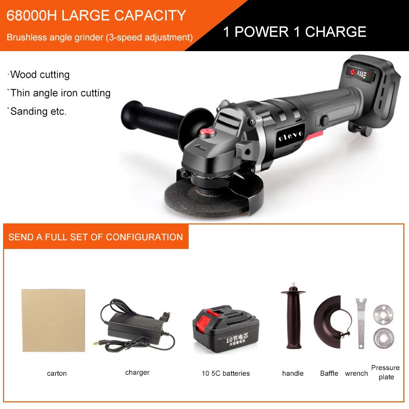 

ELEVO Cordless Angle Grinder 20V Lithium-Ion 4000mAh Battery Machine Cutting Electric Angle Grinder Power Tool