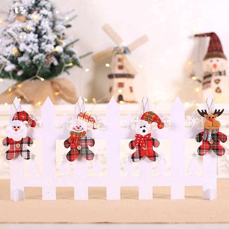 4pcs 12*8cm Checker Cloth Cartoon Christmas Tree Mini Doll Toy Hotel Home New Year Decor Xmas Pendant Windows Drop Ornament | Дом и сад