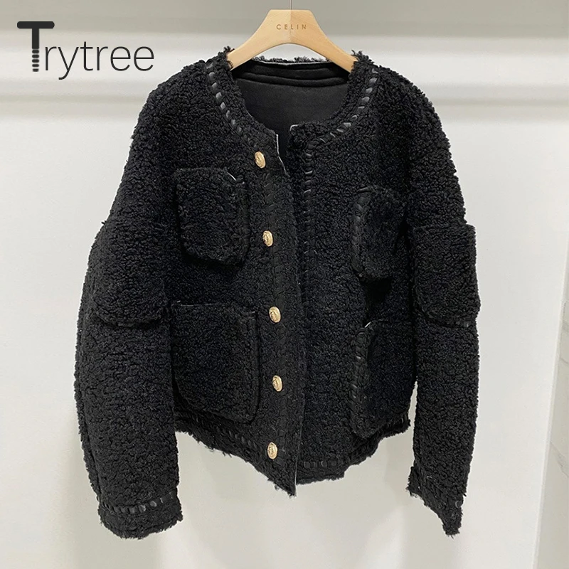 

Trytree 2020 Autumn Winter Women Jacket Polar Fleece Casual Pockets Single Breasted Women's Jacket Solid Office Lady Coat Tops