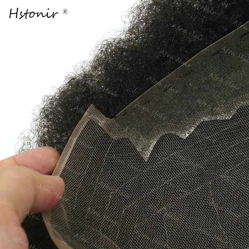 Hstonir Afro Men Hair Swiss Lace Wig for Males African Curl System Replacement Human Indian Remy Piece H021 | Шиньоны и парики
