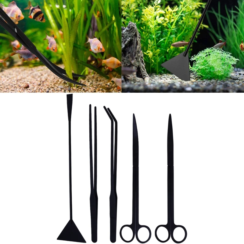 

Набор для инструменты для ножниц аквариума, 5 шт., пинцет, ножницы, лопатка из нержавеющей стали, инструмент для очистки водных растений, выра...