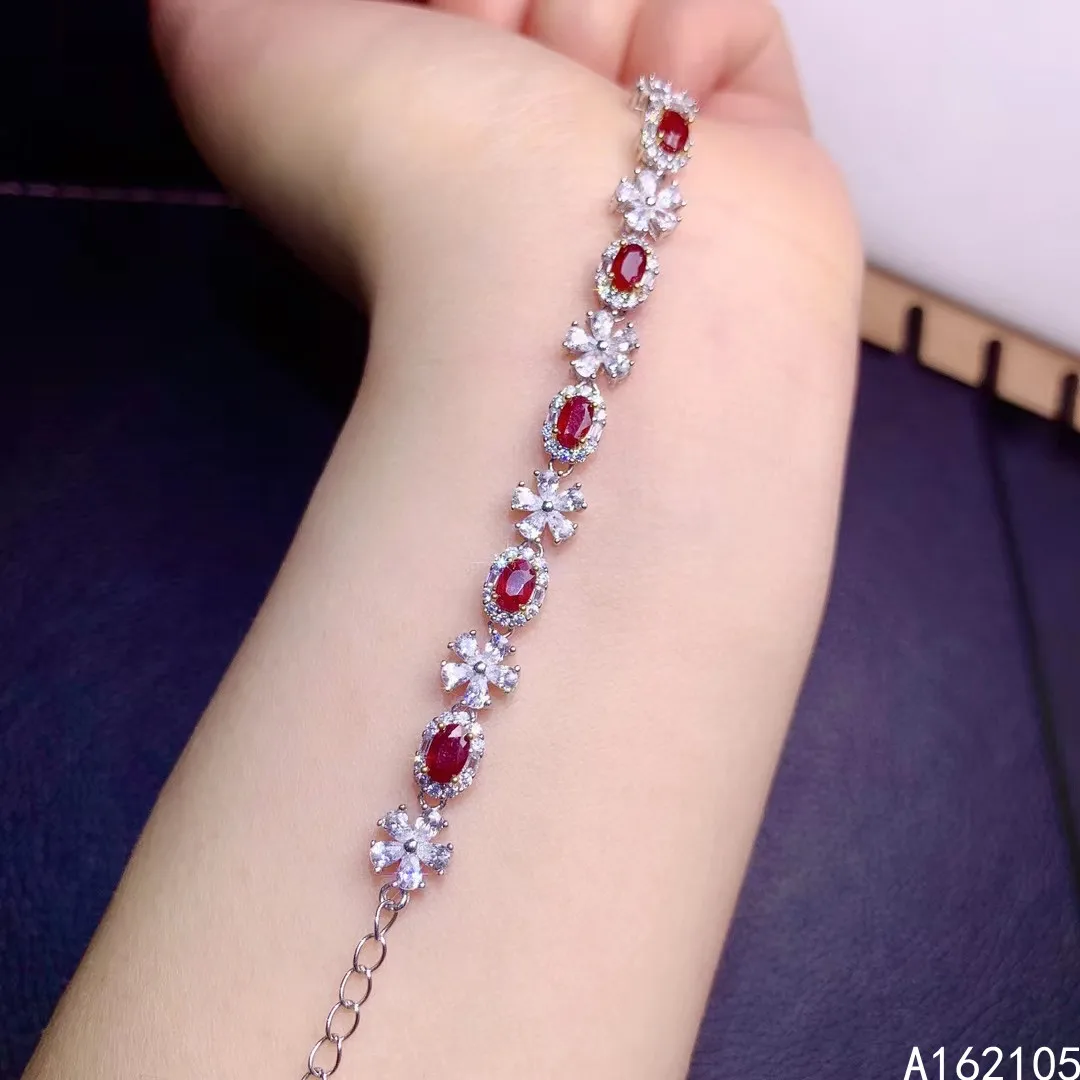 

Fine jewelry 925 pure silver Chinese style natural ruby girl exquisite luxury popular flower gem hand chain bracelet support det