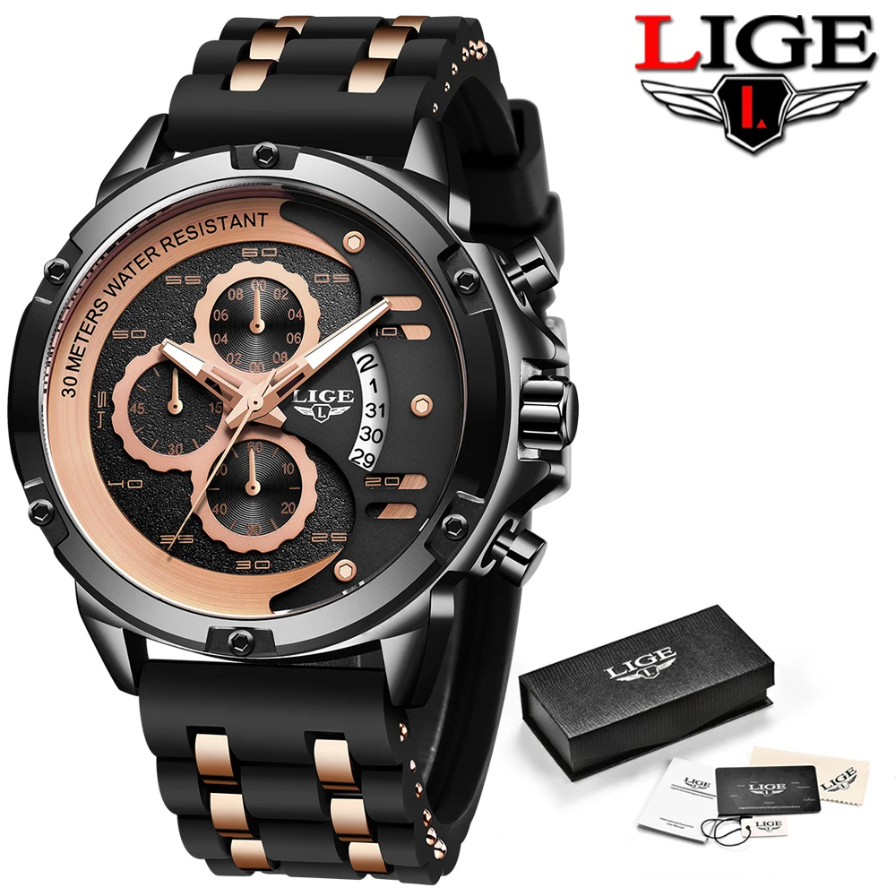 

2020 Warterproof Watch Sports Silicone Mens Watches LIGE Top Brand Luxury Clock Male Business Quartz Watch Men Relogio Masculino