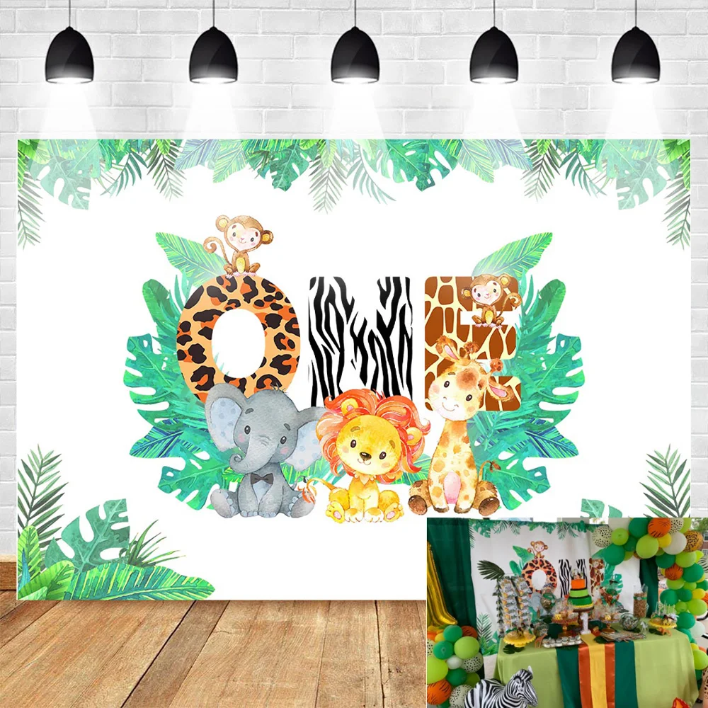 

Jungle Theme Background 1st Birthday Backdrop Safari Animals Background for Boy Lion Giraffe Elephant Monkey Animals Boy Baby