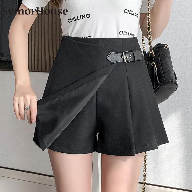 

New High Waist Summer Shorts Women Black All-Match New Korean Fashion Loose Hot Wide Leg Casual A-Line Shorts Skirts Autumn