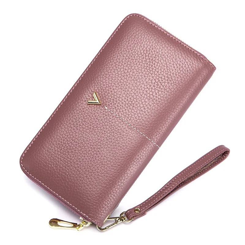 Women clutch bag leather wallet female long zipper clutch bag top layer cowhide portable large capacity paper clip new