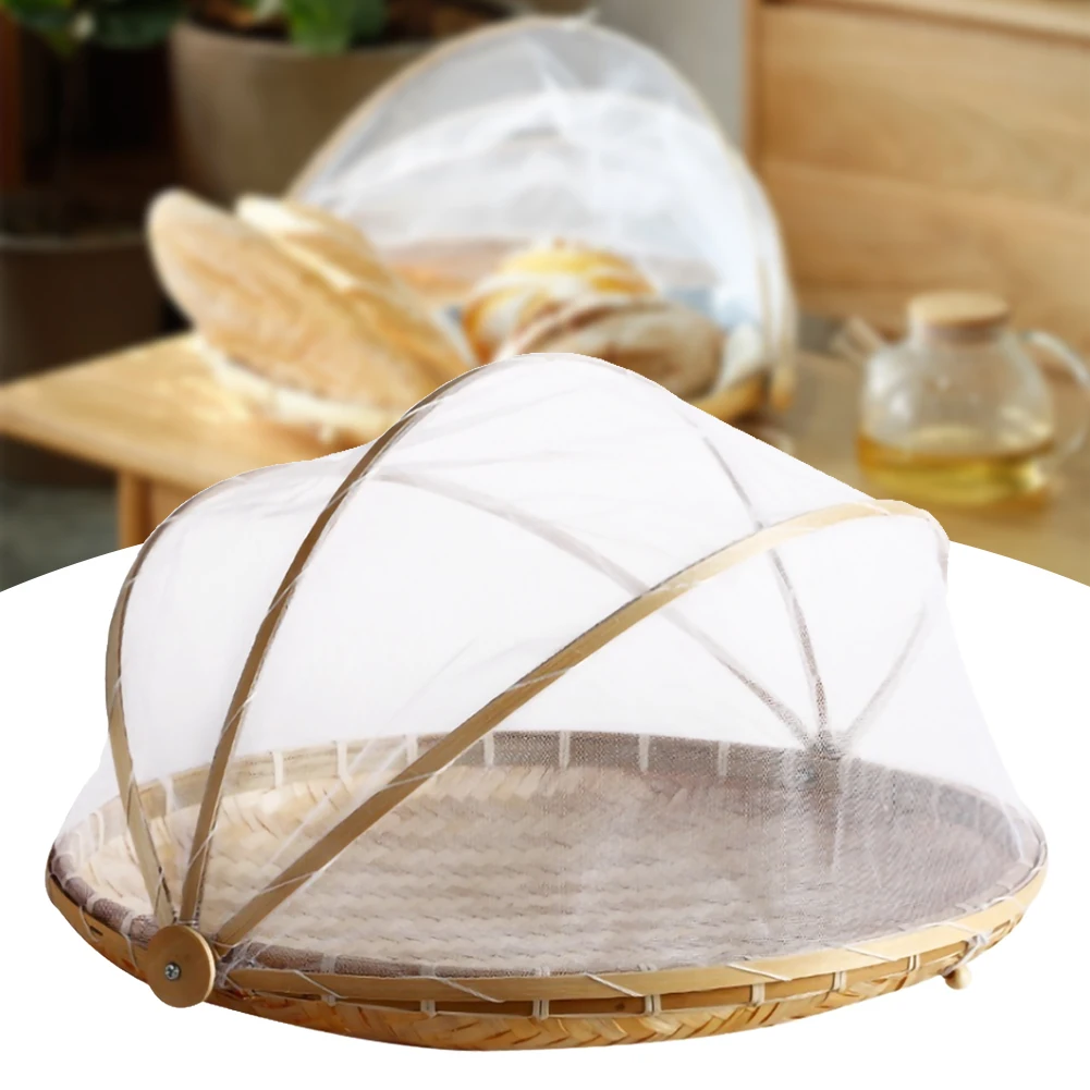 

Hand-Woven Food Serving Tent Basket Tray Fruit Vegetable Bread Storage Basket Simple Atmosphere Outdoor Picnic Mesh Net Cover