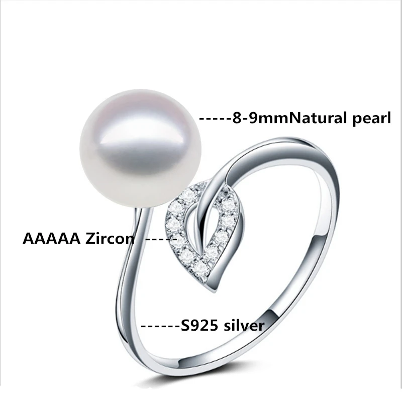 Trendy Jewelry Luxury 925 sterling silver Zirconia 8-9mm real Natural freshwater Pearl Rings For Women Fashion | Украшения и