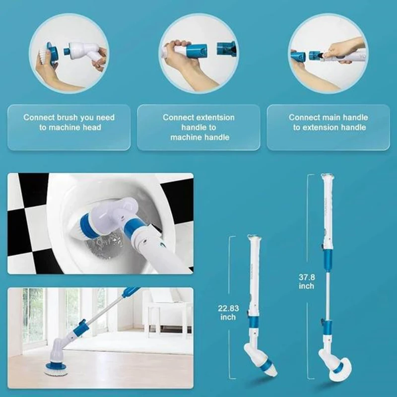 

Electric Spin Scrubber Turbo Scrub Cleaning Brush Cordless Chargeable Bathroom Cleaner with Extension Handle Adaptive Brush Tub