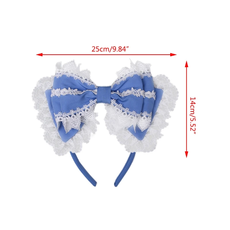 

Japanese Women Big Bow Knot Headband Girls Sweet Ruffled Lace Trim Layered Hair Hoop Cosplay Party Elastic Bandana DIY Headdress