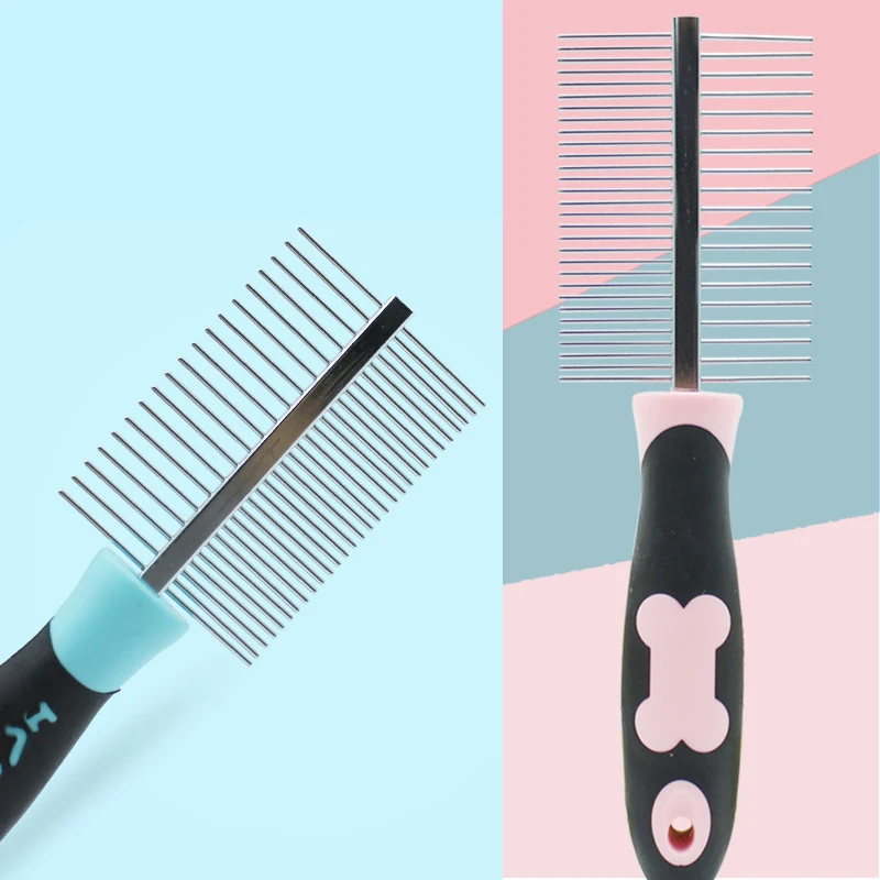 

Comb Massage Comb Pet Double-Sided Flea Dog Cat Stainless Grooming Steel Shedding Brush With Slip-Proof Handle Pet Grooming Tool