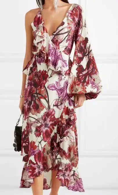 Цветочный принт глубоким v-образным вырезом мини-платье сексуальное