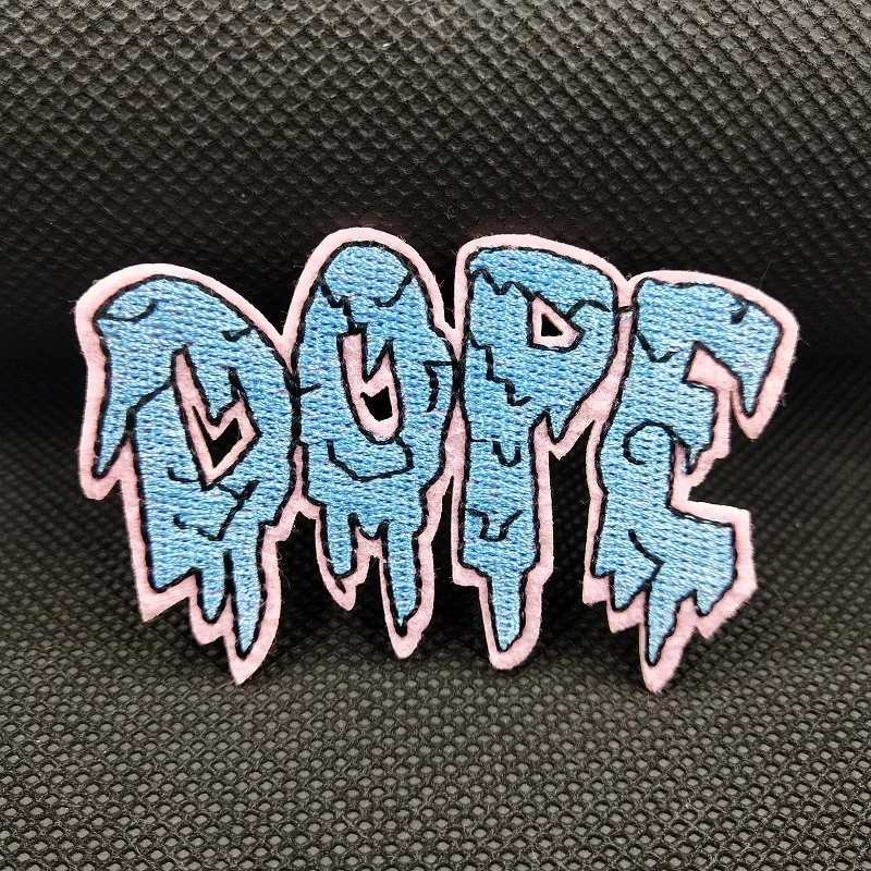 English Letter Dope DIY Embroidered Iron on Word Patch for Cap Backpack Jacket Clothing Fabric Sticker