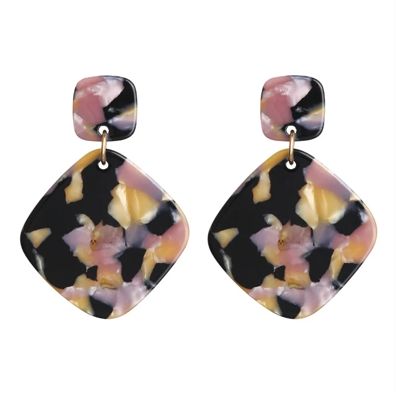

New European and American hot - selling acrylic retro acetic acid plate earrings stud square earrings pendant jewelry