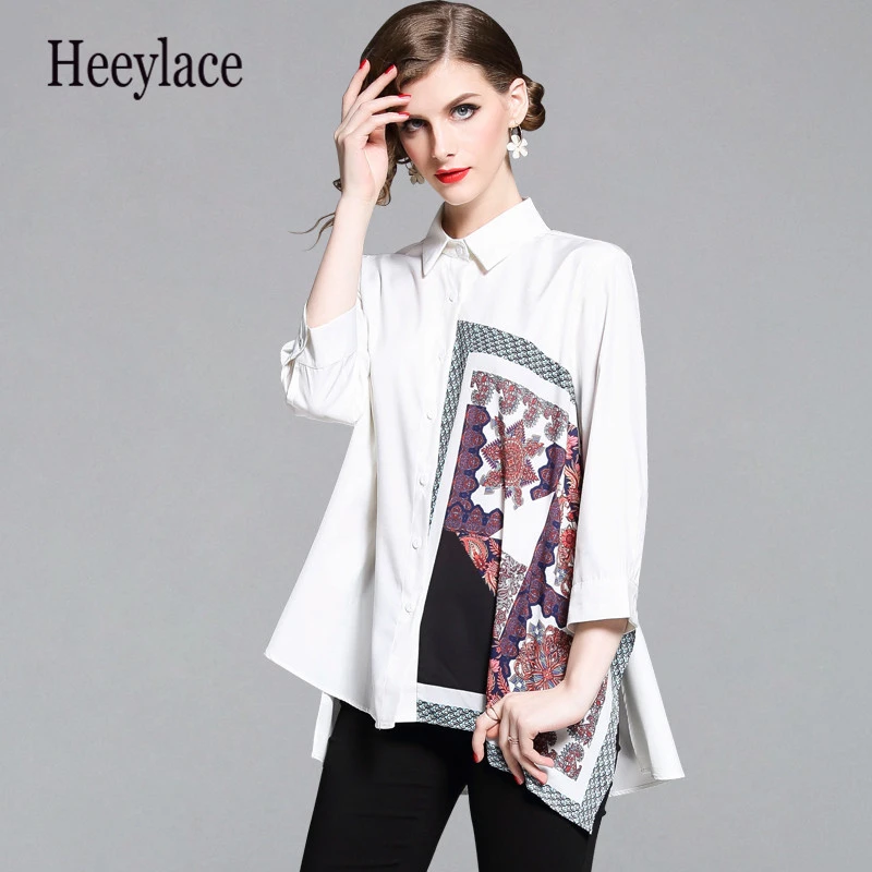 Свободная Женская блузка с принтом одежда 2019 элегантная повседневная рубашка