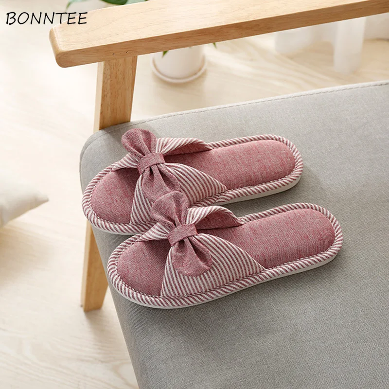 Зимние тапочки женские модные простые парусиновые домашние в полоску