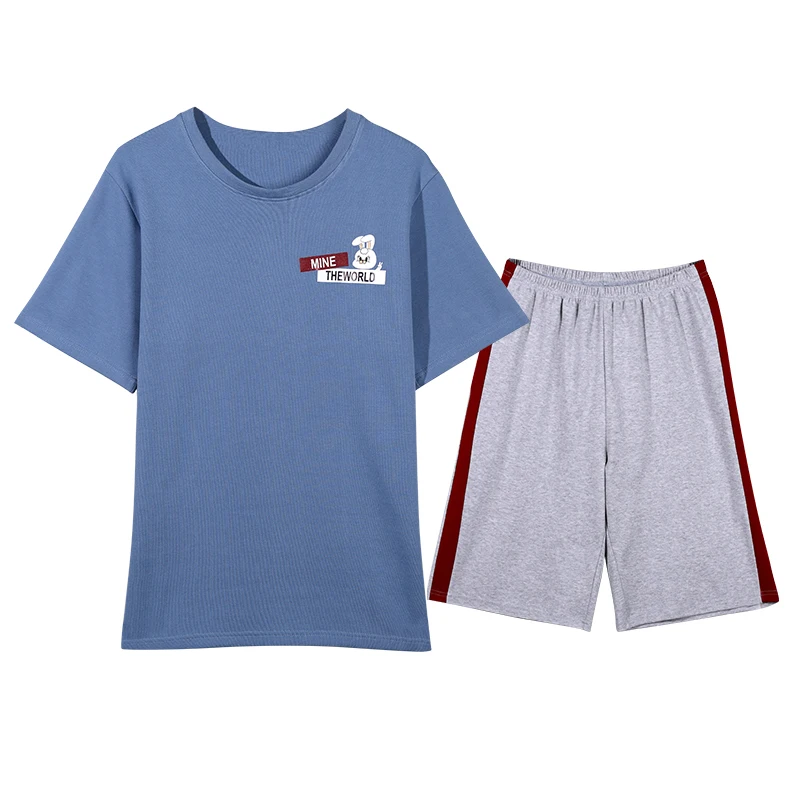 Летние хлопковые Пижамные комплекты с кроликом топ + серые шорты женские