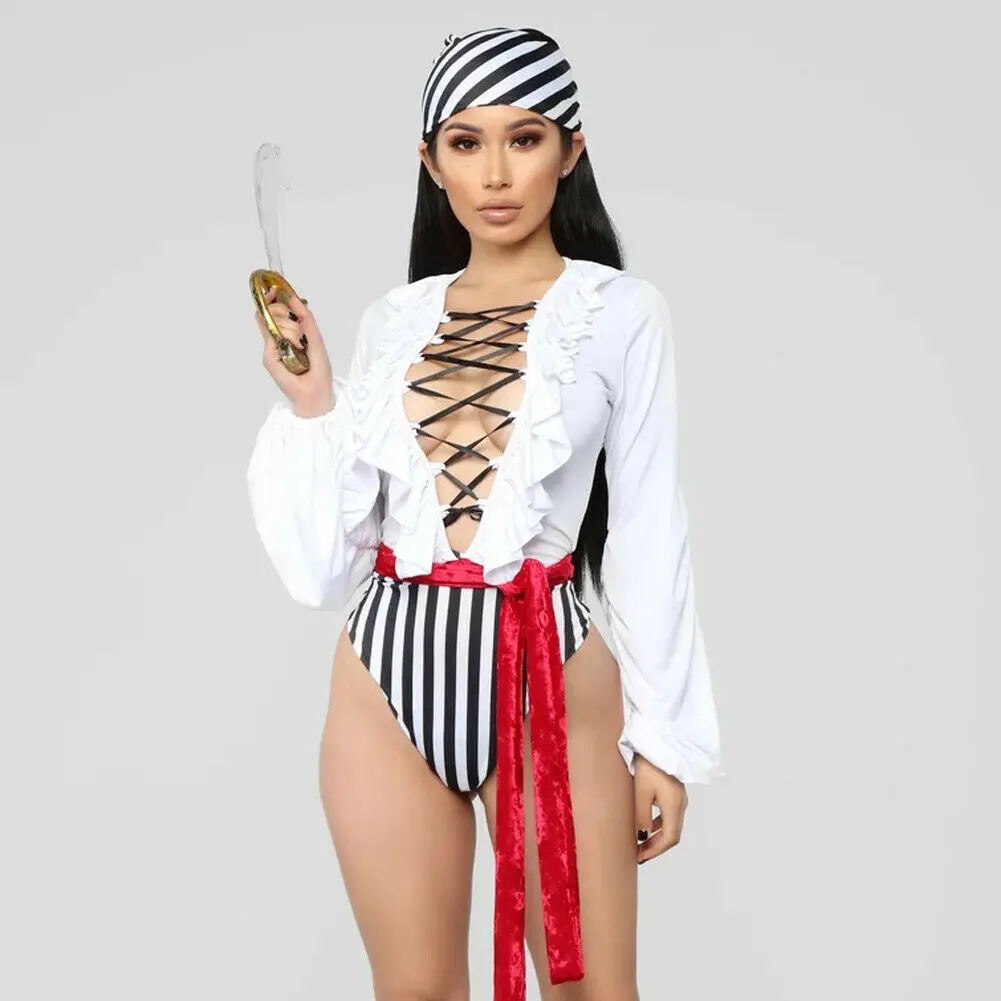 Новейший женский костюм пирата на Хэллоуин Необычные вечерние комбинезоны с