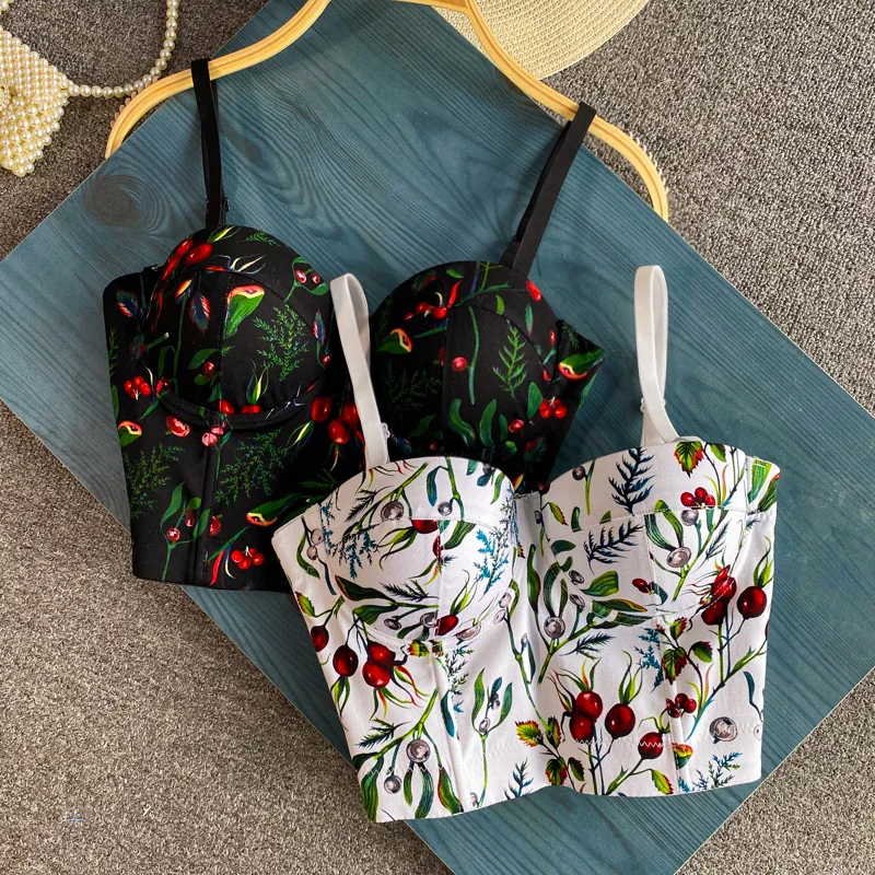 

Sexy print floral corset top womens sexy tops ropa de mujer cute tops women crop tank top