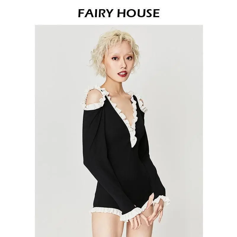 Женский купальник весна черный сексуальный с длинными рукавами консервативный