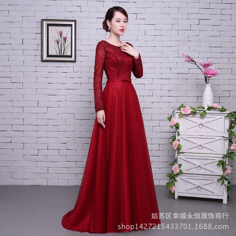 Мусульманские Вечерние платья из тюля с круглым вырезом и длинными рукавами