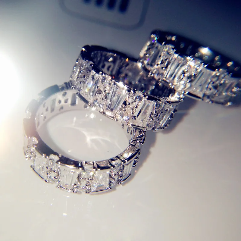

New Luxury Geometric Crystal Engagement Promise Rings for Female 925 sterling silver Zircon Stone Wedding Ring Jewelry Women