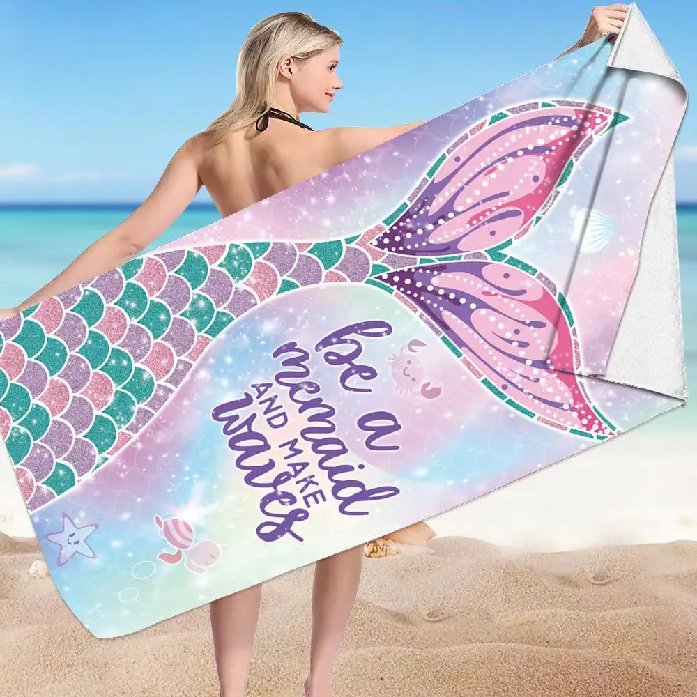 

New Printed Mermaid Beach Towel Multifunctional Quick-drying Microfiber Bath Towel Yoga Mat No Sand Beach Towel Kawaii Blanket