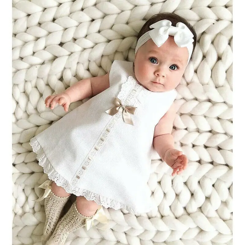 

Baby Girl Sleeveless Solid White Ruffled Lace Tutu Dress Princess Party Sundress