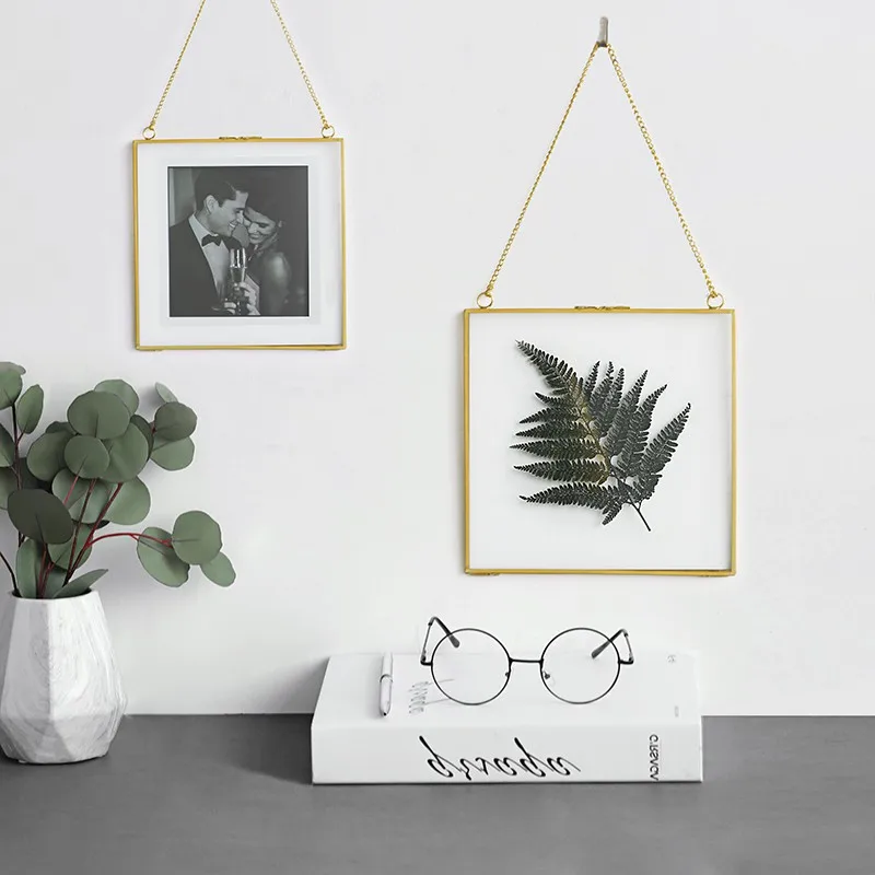 Скандинавская Золотая латунная подвесная фоторамка настенная фигурка для