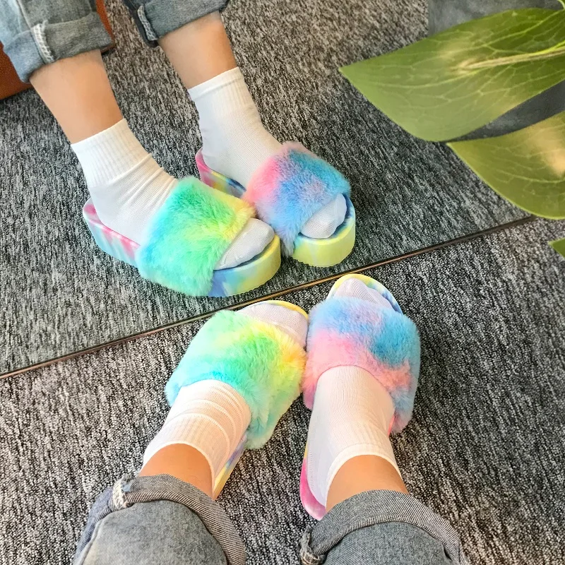 

2021 New Color Tie Dyed Ladies Slippers European and American Summer Fashion High Heeled Wear Resistant Sandals