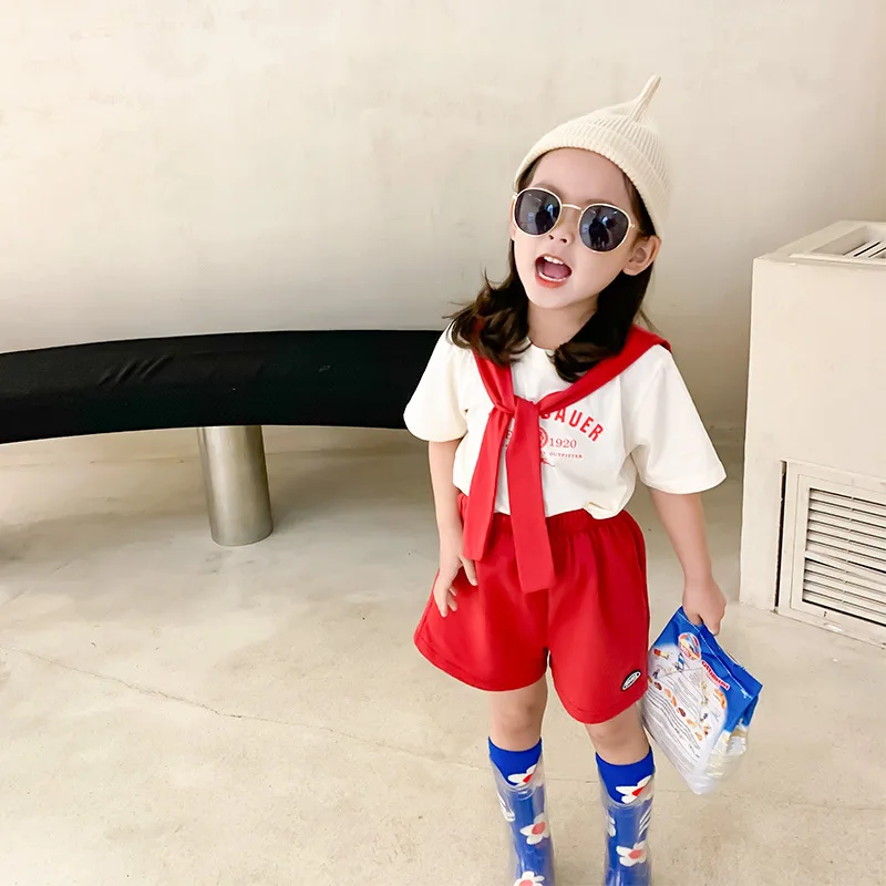 

Girls T-shirt +Shorts 2Pcs/Sets 2021 Loose Spring Summer Toddler Kids Outwear Kids Cotton Tracksuit Sport Suits Children Clothin