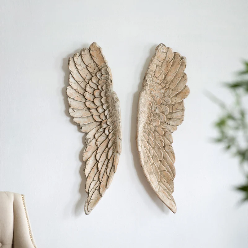 

52cm Large Angel Wings Statue For Home Living Room Wall Hanging Decoration Sculpture Figures Creative Retro Present Statue Gifts