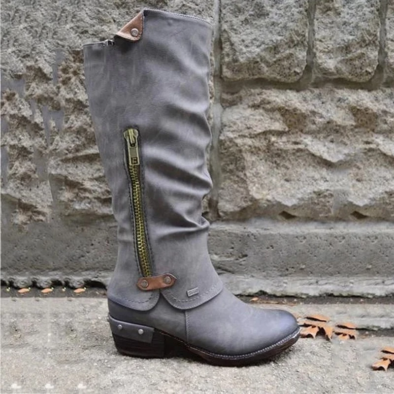 

2020 Women Boots Fashion Winter Long Mid Waterproof Boots Round Toe Low Heel Snow Warm Women's Boots Work Non-slip Female Shoes