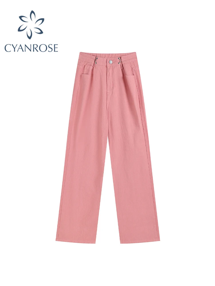 

Autumn Vintage Women Pink Jeans Baggy Casual High Street Wide Leg Pants Female Fashion Ins Street Oversized High Waist Trousers