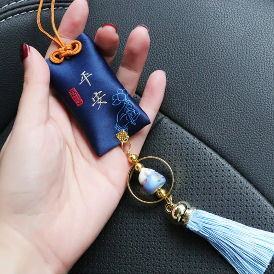 Китайская вышивка Саше Счастливый Кот Брелок Манеки Neko Автомобильное зеркало